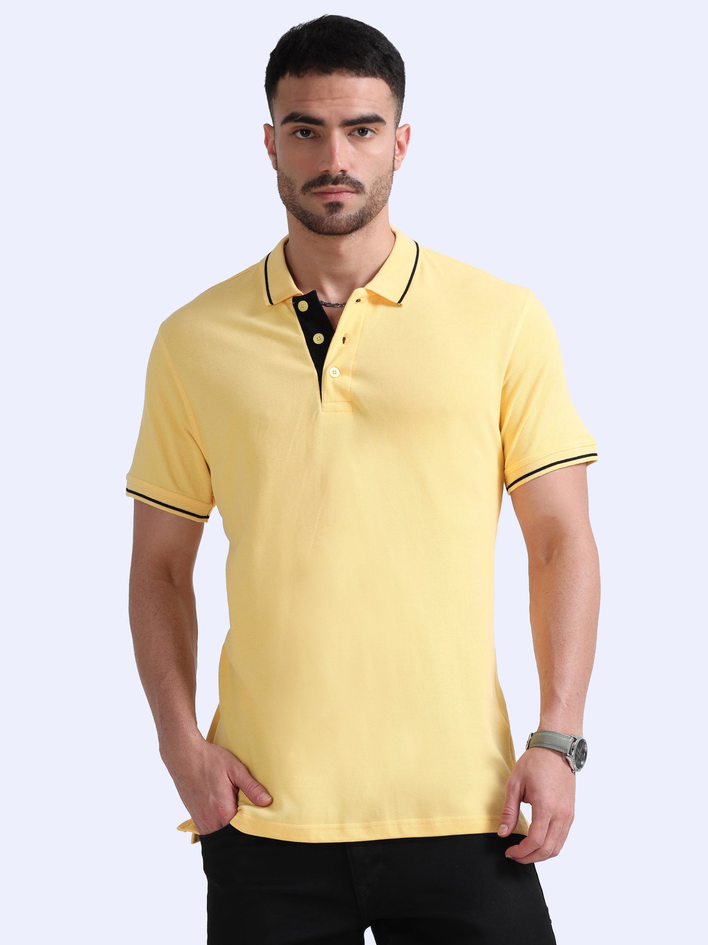 Yellow Premium Cotton Polo Regular Fit Solid T-shirt For Men