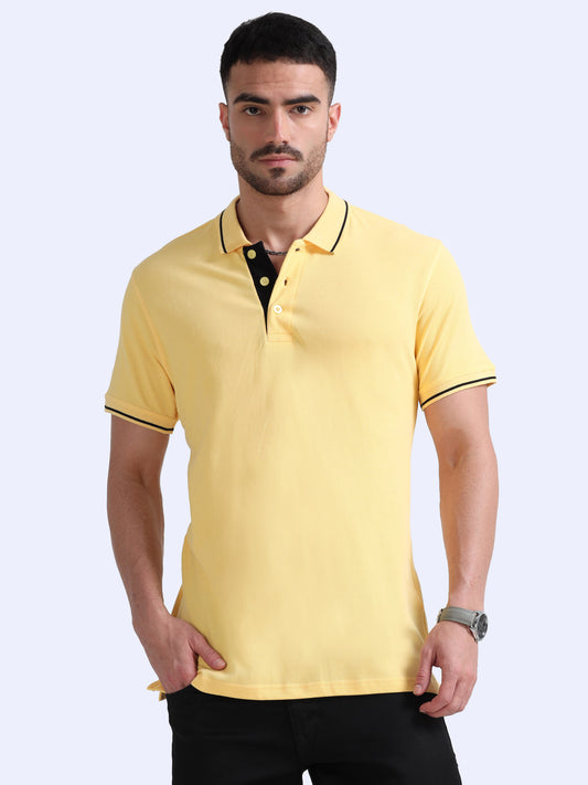 Yellow Premium Cotton Polo Regular Fit Solid T-shirt For Men