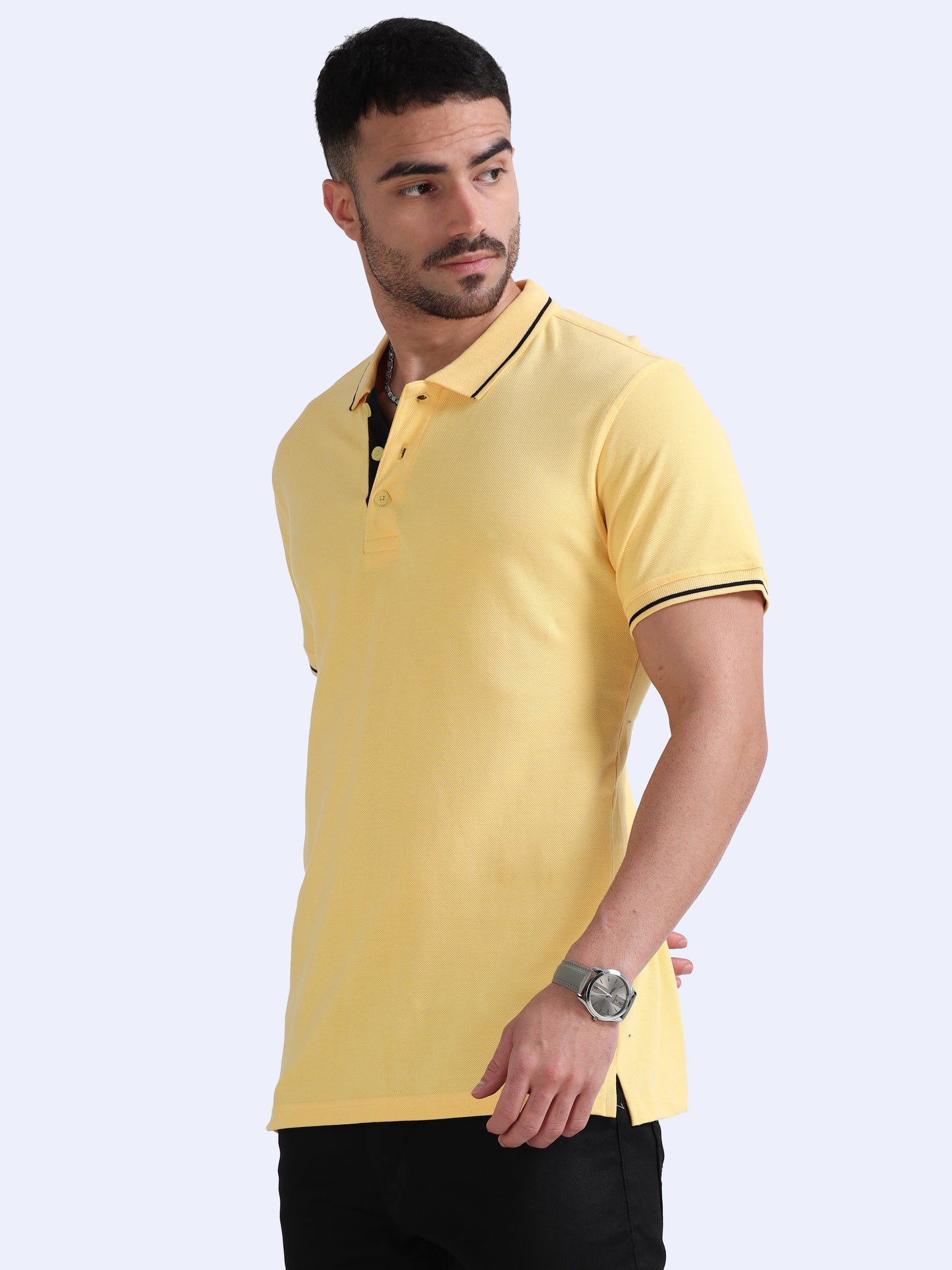 Yellow Premium Cotton Polo Regular Fit Solid T-shirt For Men