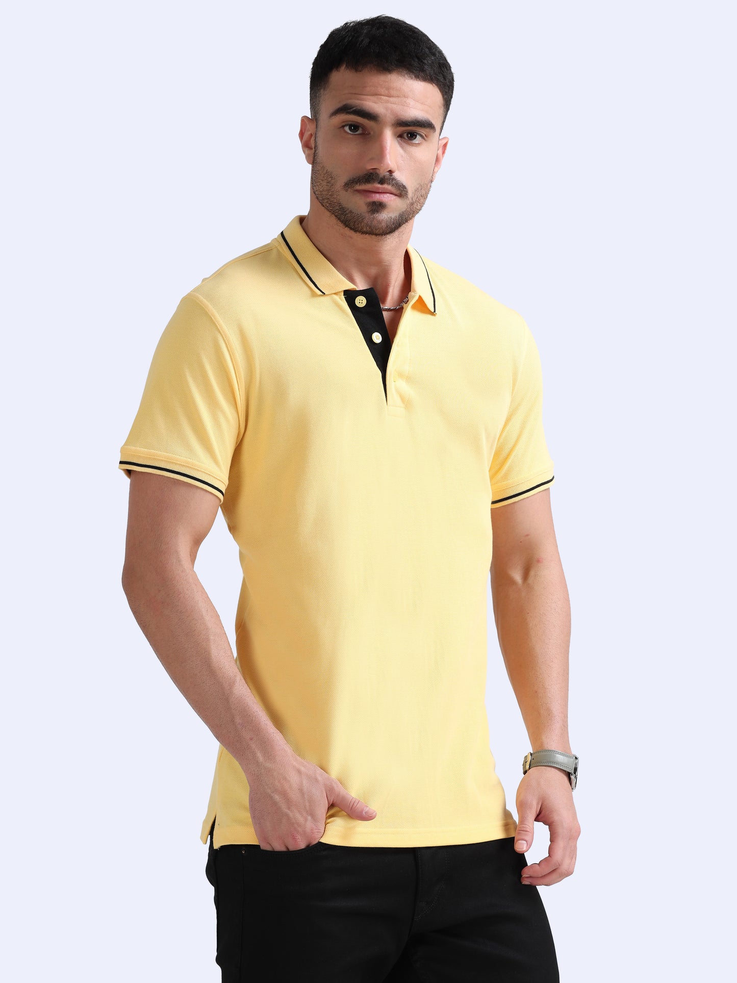 Yellow Premium Cotton Polo Regular Fit Solid T-shirt For Men