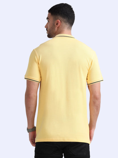 Yellow Premium Cotton Polo Regular Fit Solid T-shirt For Men