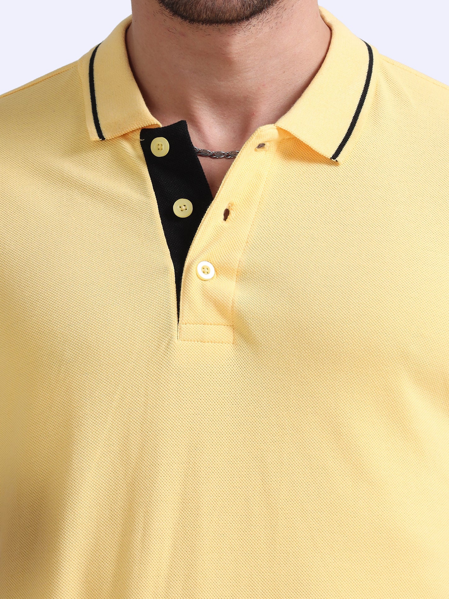 Yellow Premium Cotton Polo Regular Fit Solid T-shirt For Men