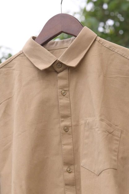 KHAKI COTTON SOLID SHIRTS FOR MEN