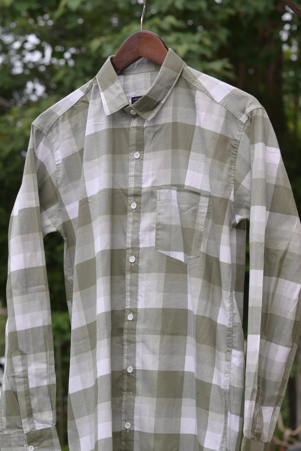 OLIVE GREEN CHECKS CODE COTTON SHIRT