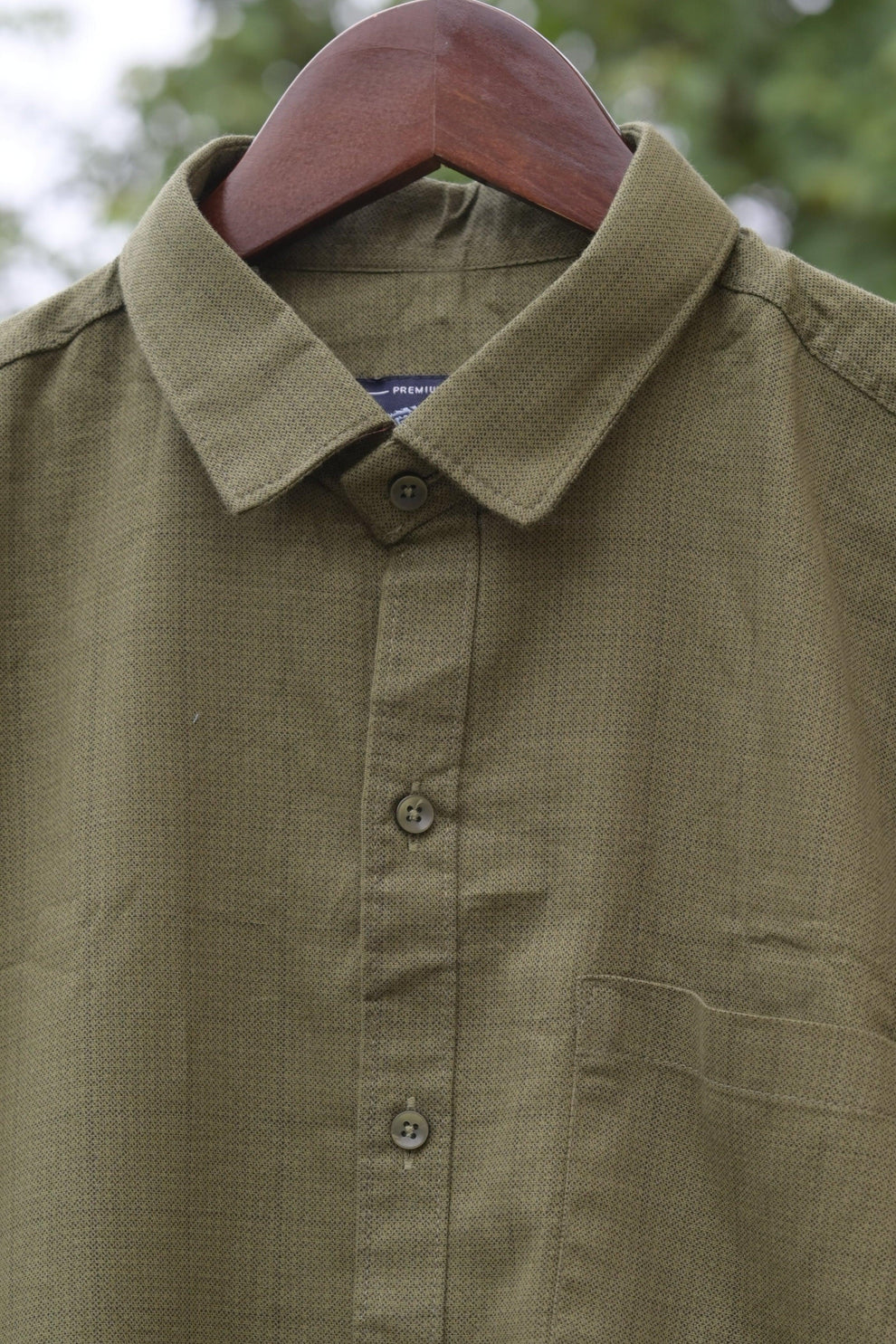 OLIVE GREEN COTTON SOLID SHIRTS FOR MEN