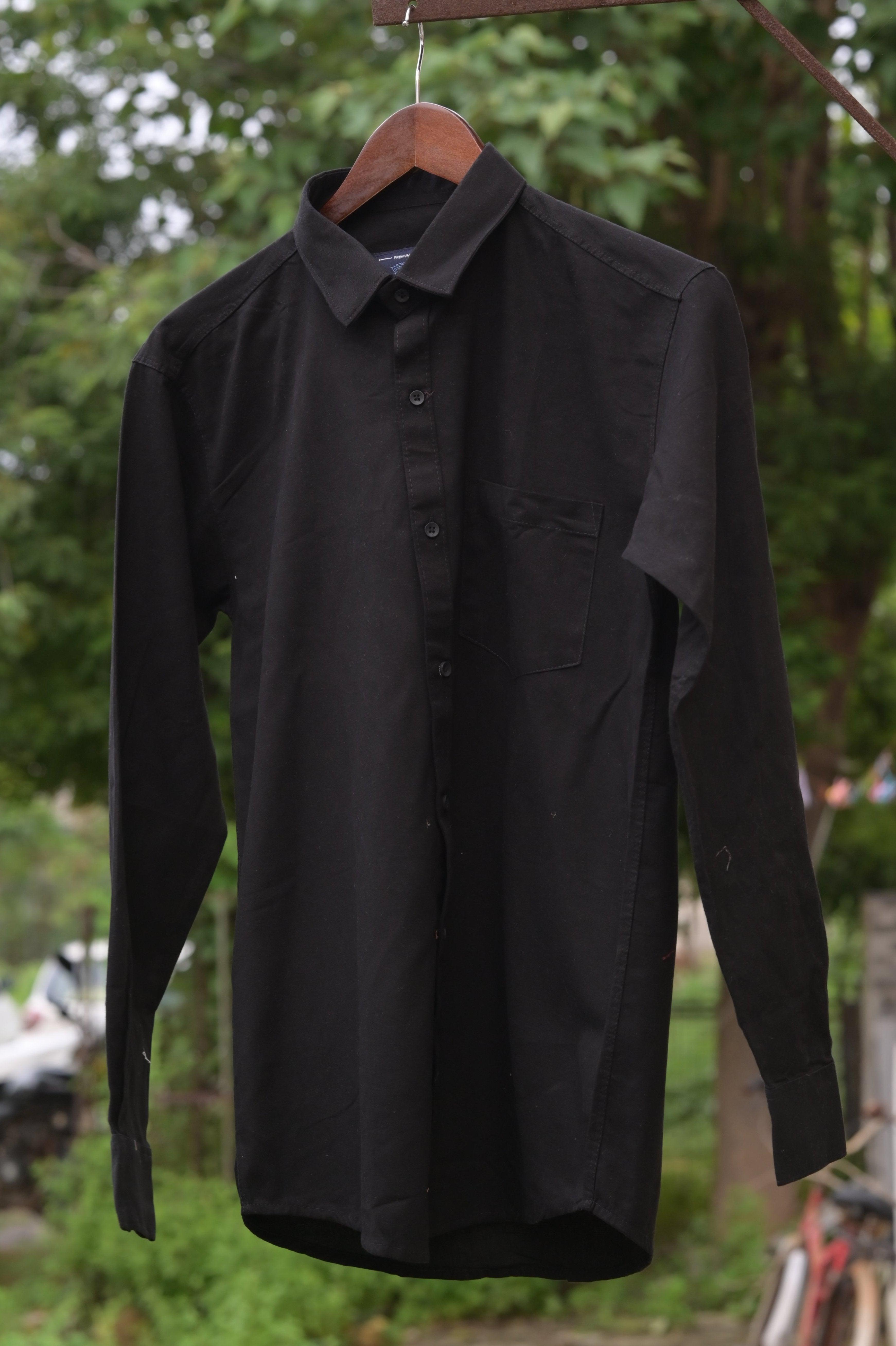 BLACK COTTON SOLID SHIRTS FOR MEN
