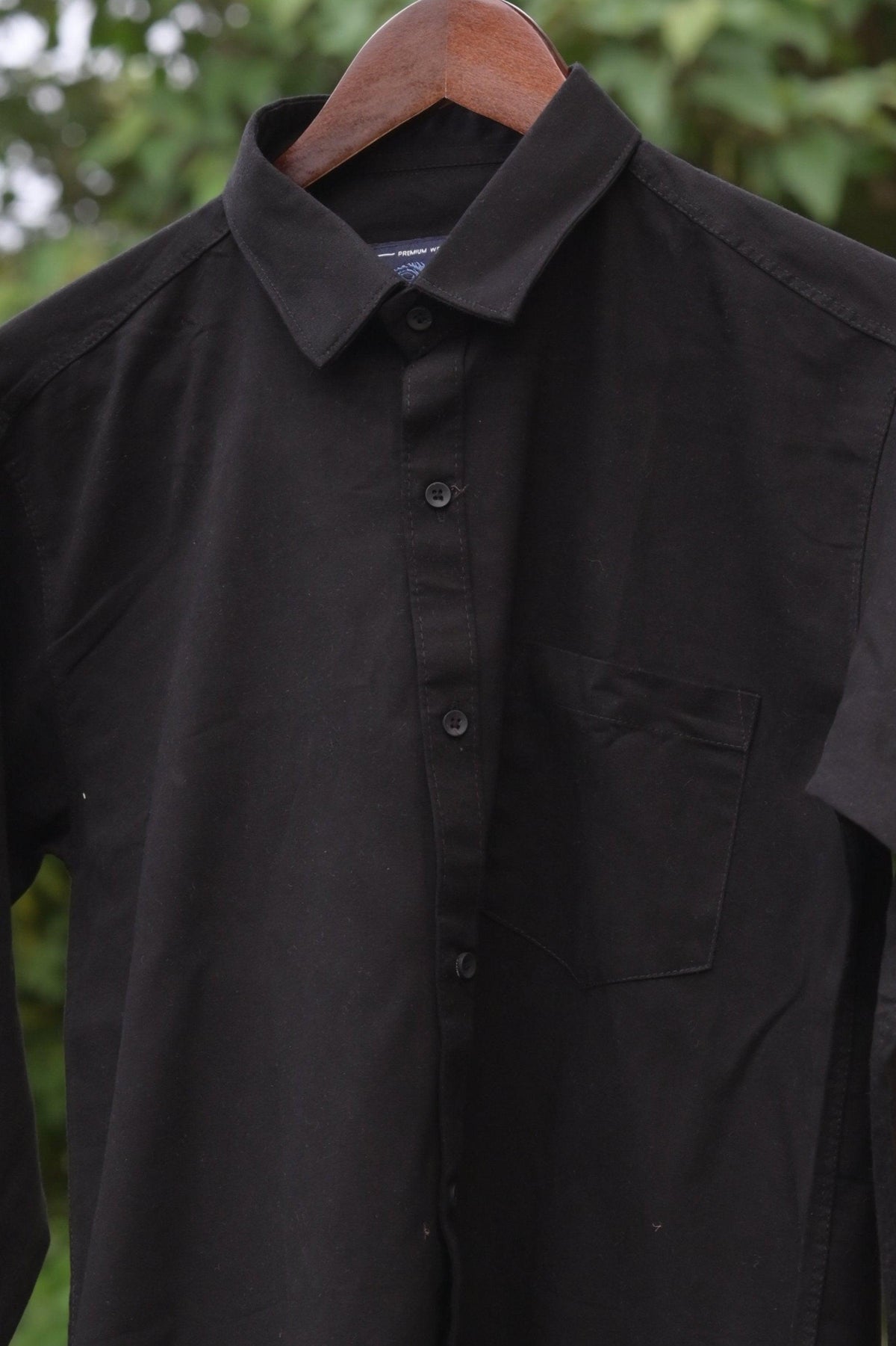 BLACK COTTON SOLID SHIRTS FOR MEN