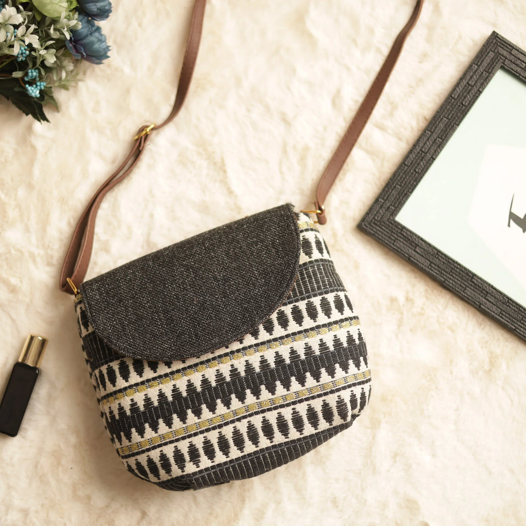 Jacquard Geometric Tribal Flap Sling Bag