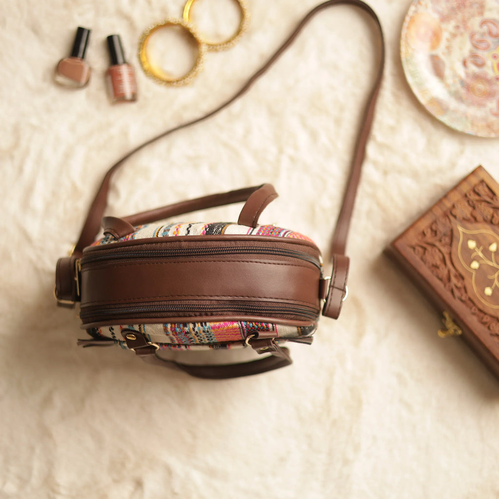 Jacquard Multicolor Strip Half Round Hand Bag