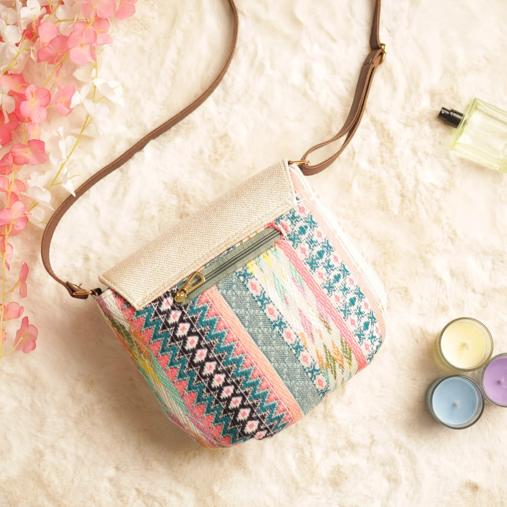 Jacquard Neon Pink Flap Sling Bag