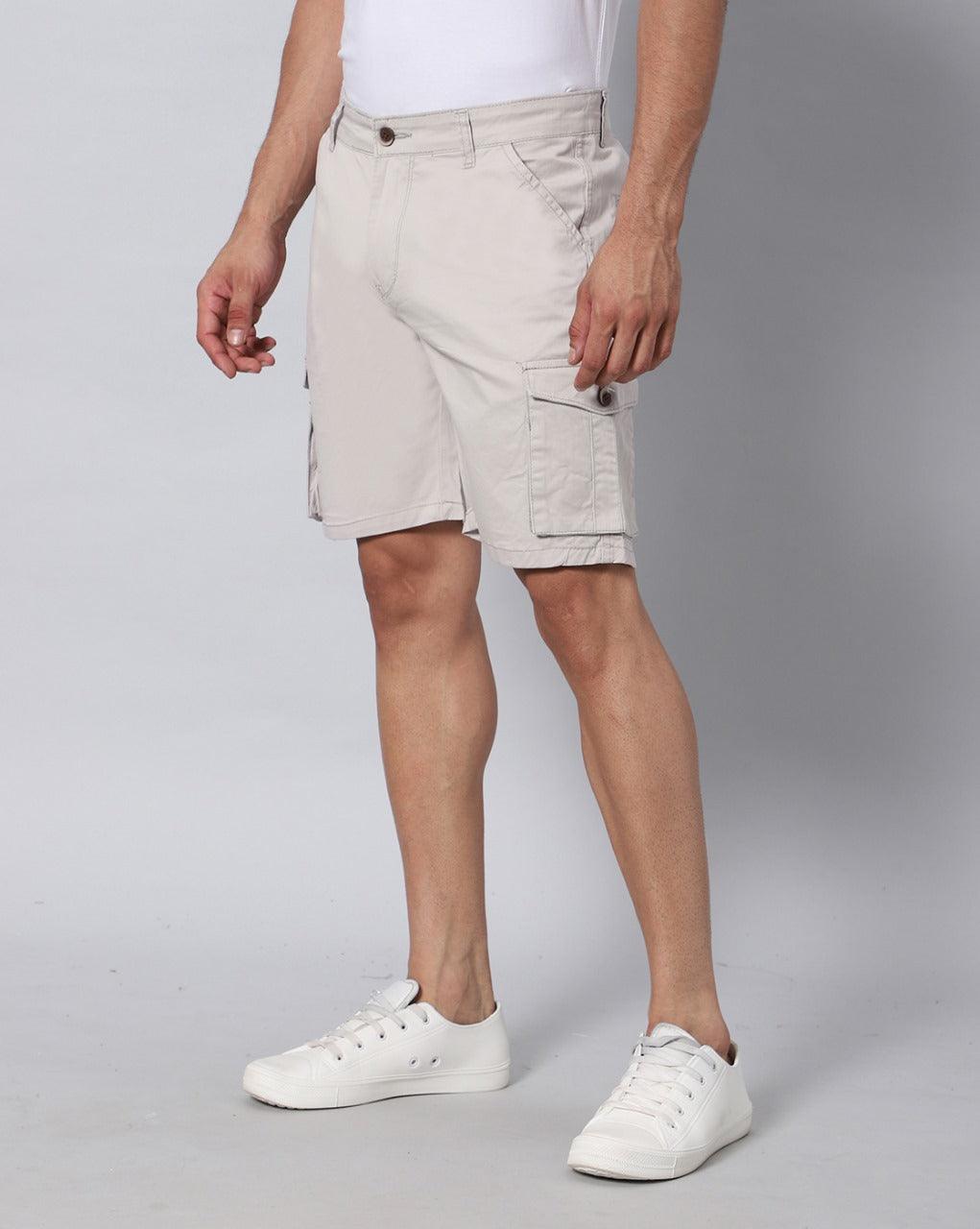 Six Pocket Beige Cargo Shorts