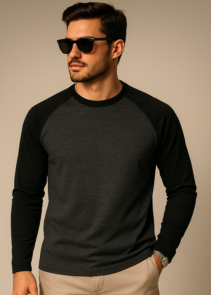 Black Charcoal Melange Raglan Front Exact
