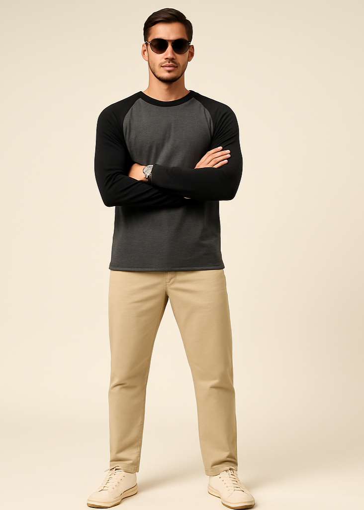 Black Charcoal Melange Raglan Full Body Exact