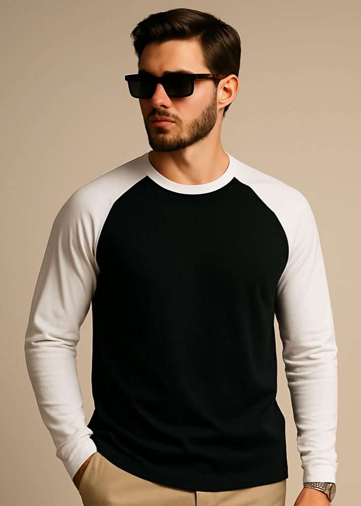 Black White Raglan Front Exact