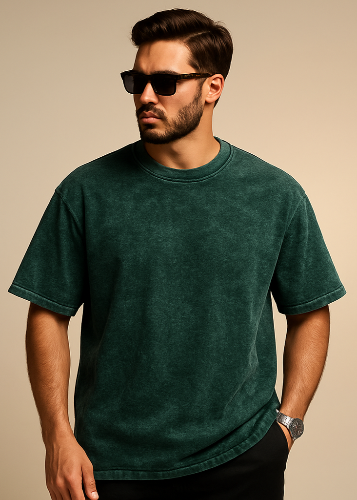 Bottle Green Acid Washed Front