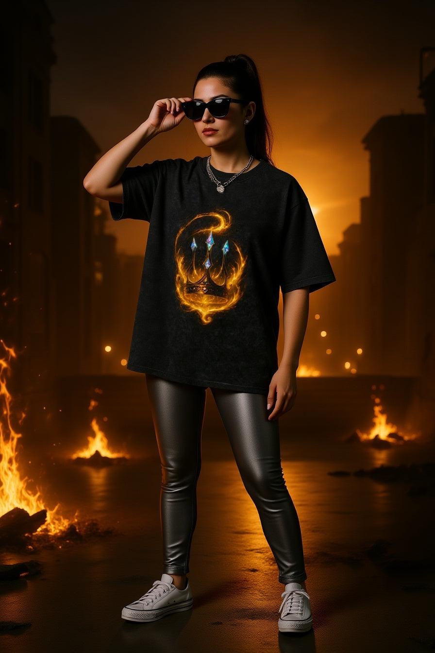 Flame Crown Oversized T-Shirt – Premium Cotton