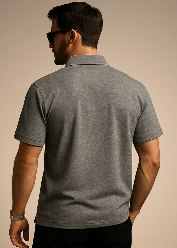 Grey Melange Polo Back