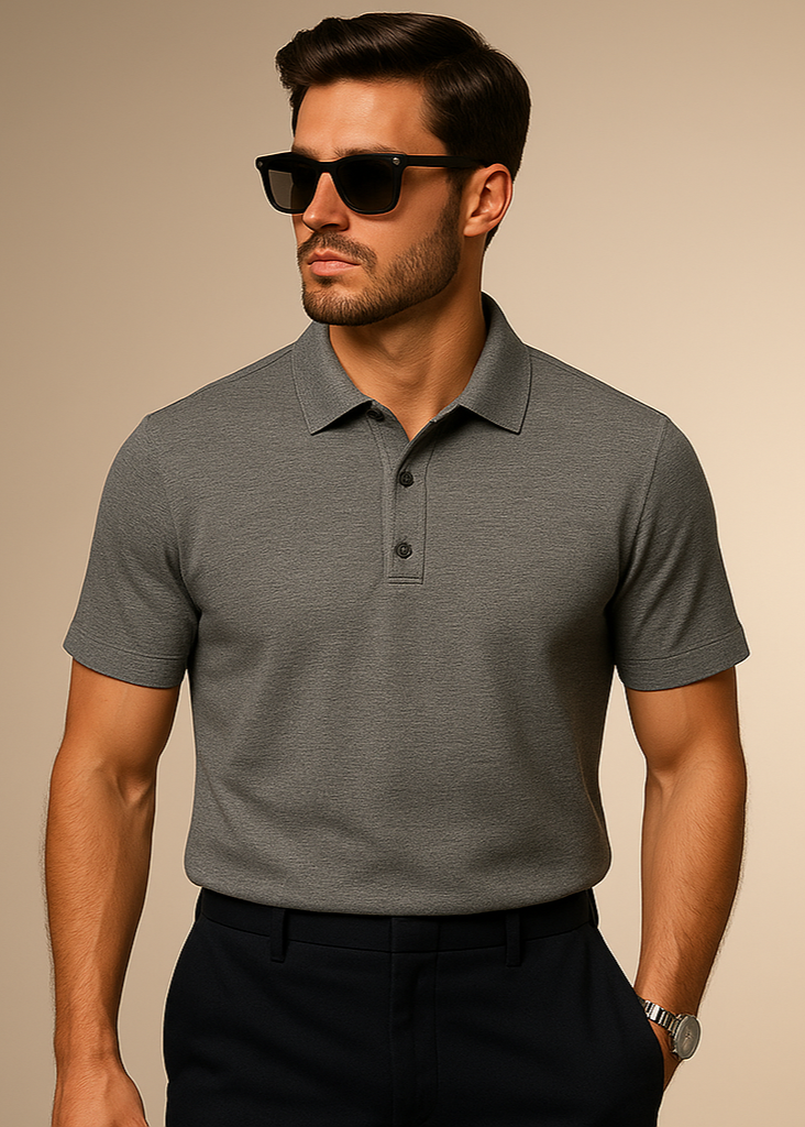 Grey Melange Polo Front