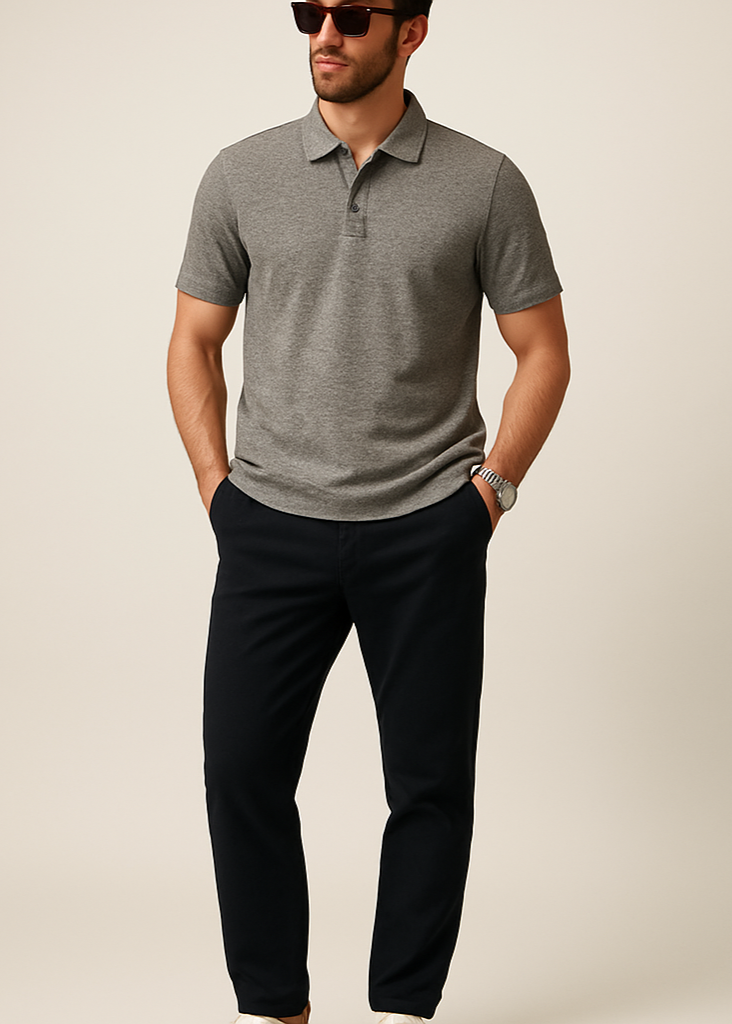 Grey Melange Polo Full Body