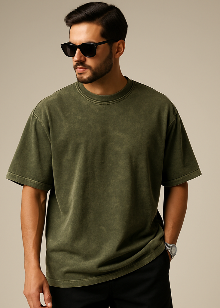 Olive Green Acid Washed Front