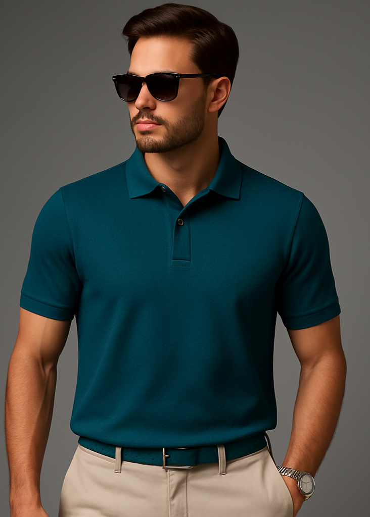Petrol Blue Polo Studio Front