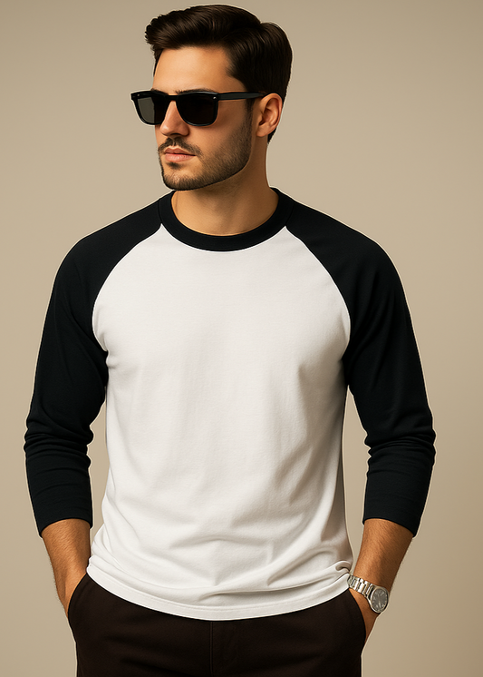 White Black Raglan Front Exact
